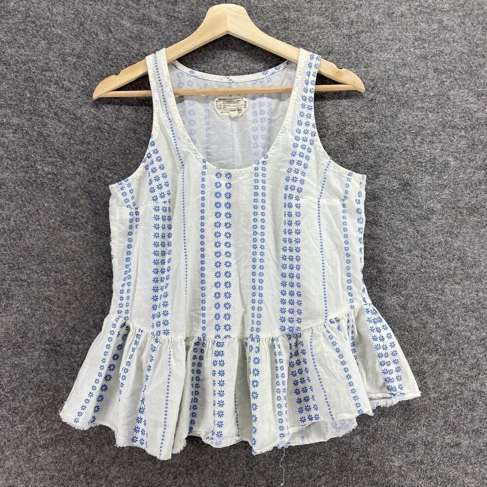 5/$45 Elliott Blouse Women 1 White Striped Sleeveless Wide Strap Cotton